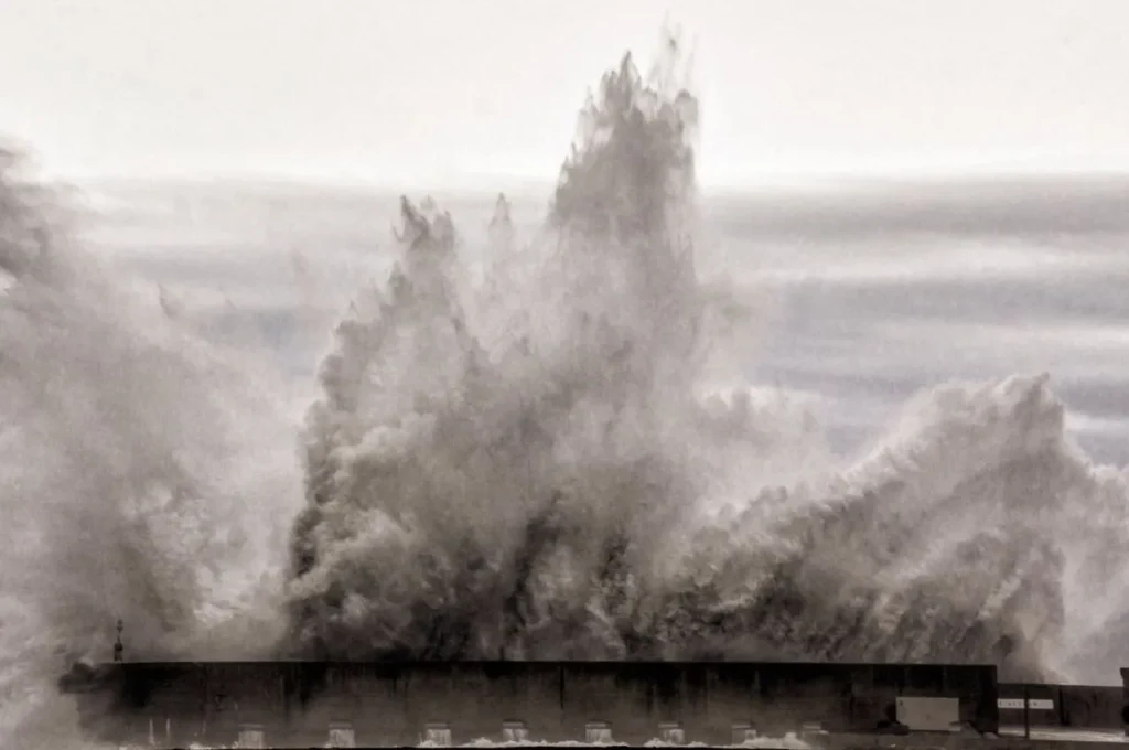 Grandes olas generadas por el viento de Gregal, obra de Gabriella Napolitano, derechos reservados