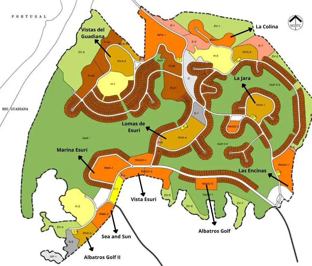 Plan Parcial de Costa Esuri en Ayamonte, aprobado en los 90; base del desarrollo urbanístico iniciado en los años 2000