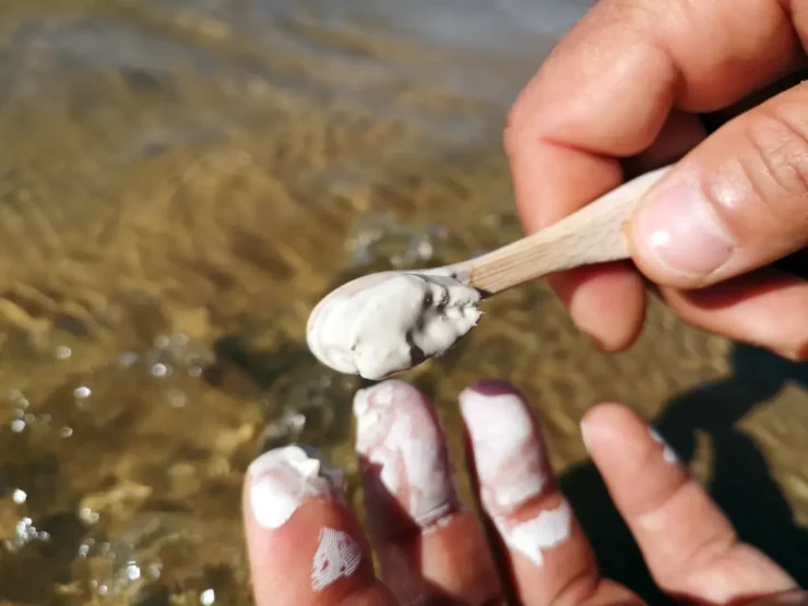 arcilla blanca usaba como una alternativa a la pasta de dientes. Mucho más saludable y sin flúor y nada contaminante en ríos.