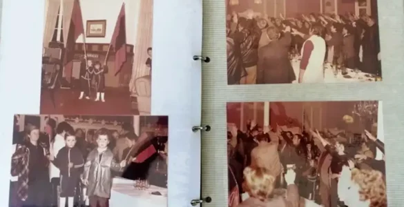 Álbum con foto antigua de la sede de Falange Española de Los Corrales de Buelna