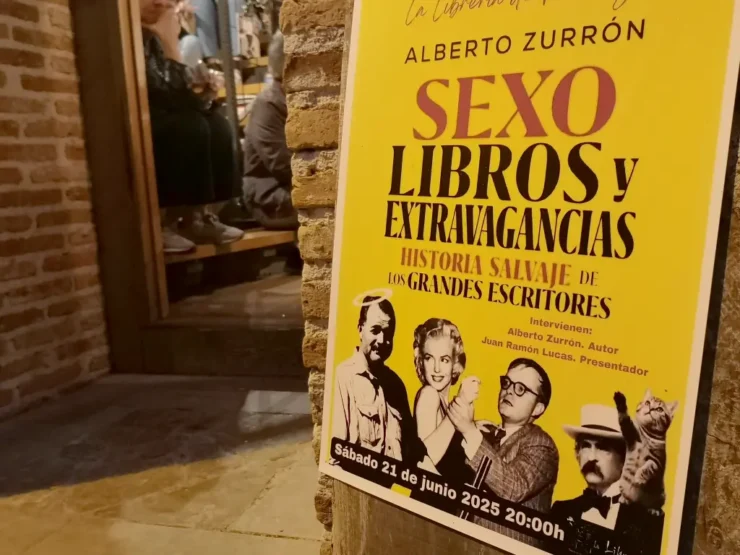 Cartel de presentación de un libro en la librería de Pimiango