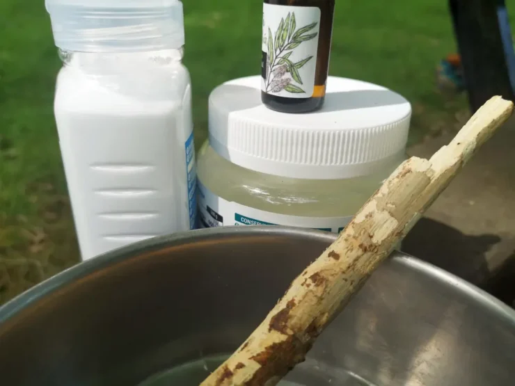 desodorante natural casero a base de bicarbonato, aceite de coco y árbol del té. Muy efectivo contra el mal olor y cuida bien de la piel.