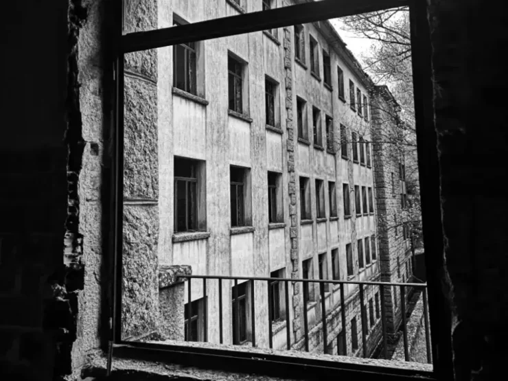 Fachada lateral del Sanatorio de Tablada vista desde una ventana del edificio principal